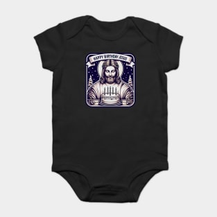 Happy Birthday Jesus Make A Wish Birthday Cake White Christmas Baby Bodysuit